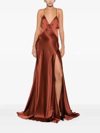 Amiri Satin Dress In Brown