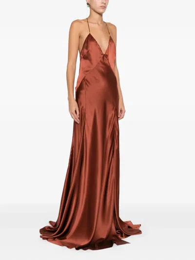 Amiri Satin Dress In Brown