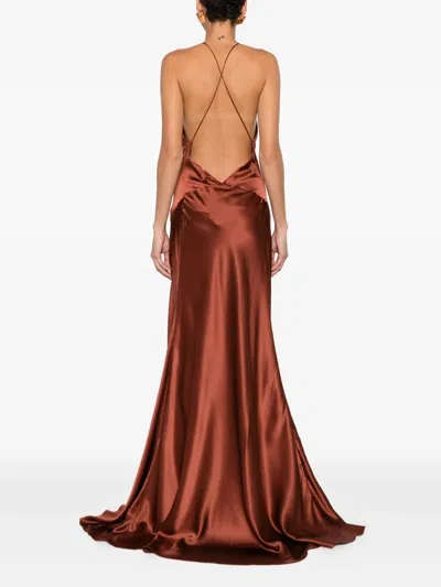 Amiri Satin Dress In Brown