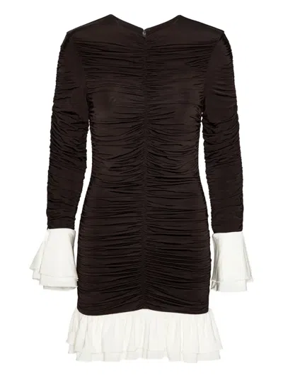 Rotate Birger Christensen Ruched Long-sleeved Mini Dress In Brown