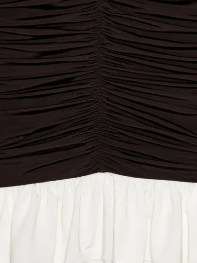 Rotate Birger Christensen Ruched Long-sleeved Mini Dress In Brown