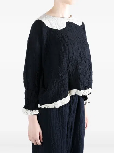 Daniela Gregis Wool Ruffled Blouse In Black