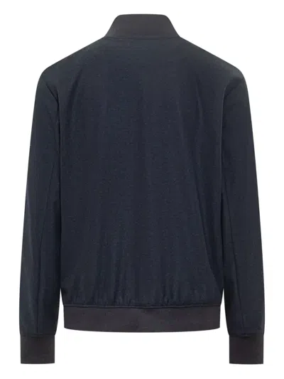 Hugo Boss Stretch Flannel Bomber Jacket With Ribbed Cuffs And Hem In Blue