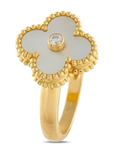Pre-owned Van Cleef & Arpels 18k Yellow Gold Alhambra Diamond And Mother-of-pearl Ring