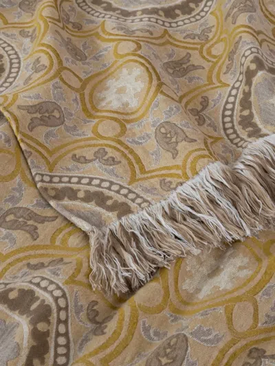 Frette Gipsy Patterned Fringed Bed Throw In Gray