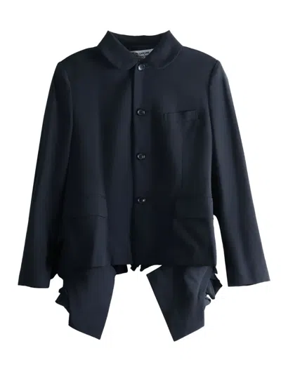 Comme Des Garçons Wool Ruffled Fitted Jacket In Blue