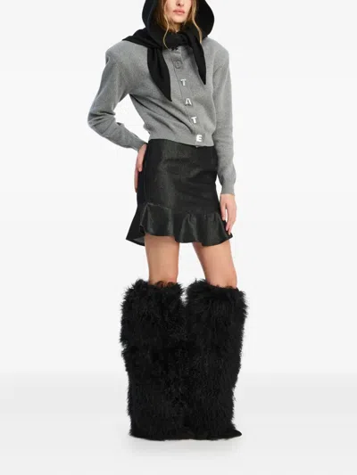 Rotate Birger Christensen Letter Firm Knit Cardigan In Gray