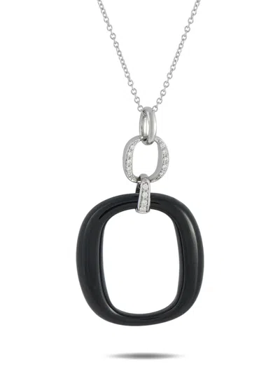 Pre-owned Damiani 18k White Gold Diamond And Onyx Necklace In Silver