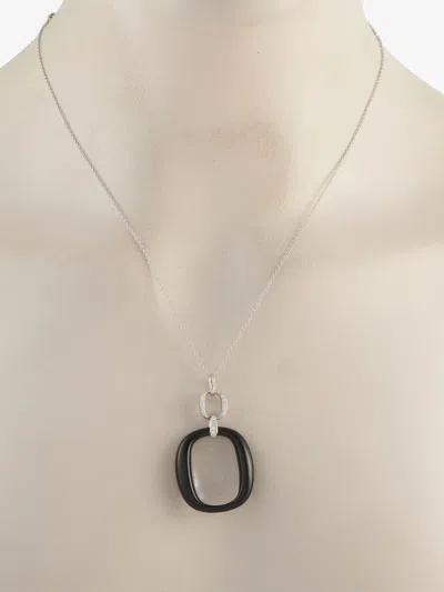 Pre-owned Damiani 18k White Gold Diamond And Onyx Necklace In Silver