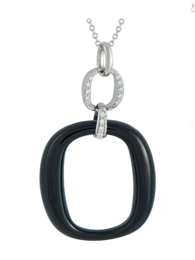 Pre-owned Damiani 18k White Gold Diamond And Onyx Necklace In Silver