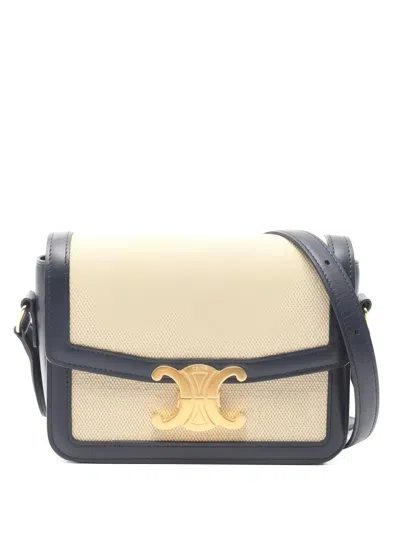 Pre-owned Celine Triomphe Teen Shoulder Bag In Neutral