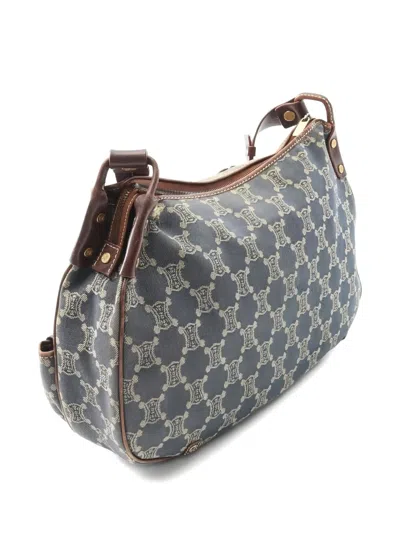 Pre-owned Celine Macadam-print Leather-trimmed Shoulder Bag In Gray