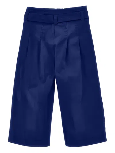 Monnalisa Belted Pleated Trousers In Blue