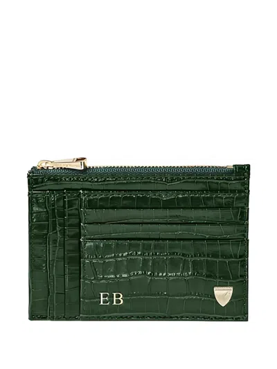 Aspinal Of London Crocodile-effect Cardholder In Green