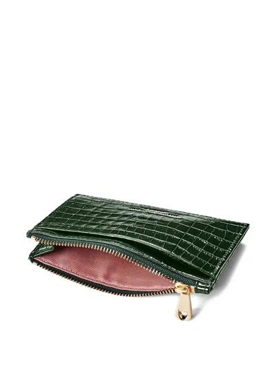 Aspinal Of London Crocodile-effect Cardholder In Green