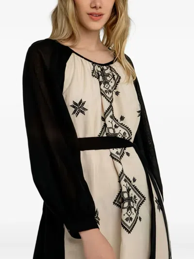 Greek Archaic Kori Geometric-pattern Long-sleeve Midi Dress In Neutral