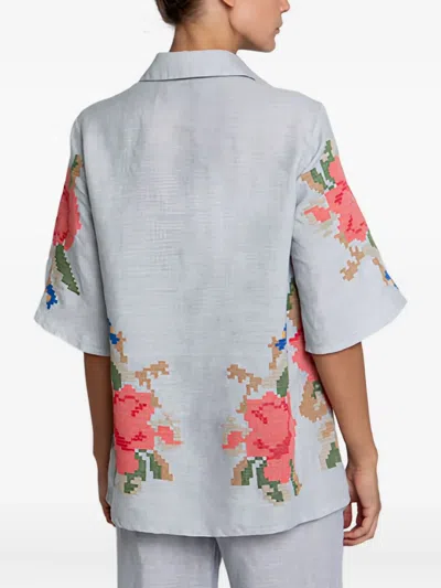 Greek Archaic Kori Floral-embroidered Blouse In Gray
