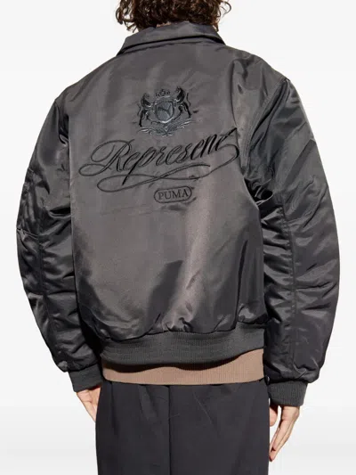 Puma X Represent Logo-embroidered Bomber Jacket In Brown
