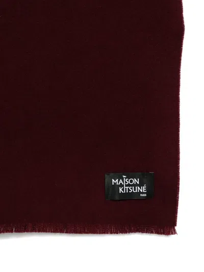Maison Kitsuné Wool Fringed Scarf Accessories In Burgundy
