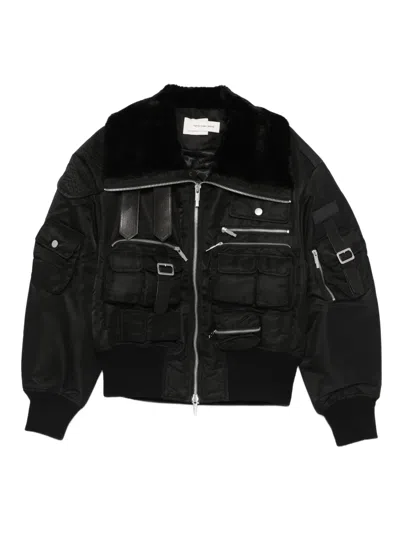 Feng Chen Wang Fur-collar Multi-pocket Jacket In Black