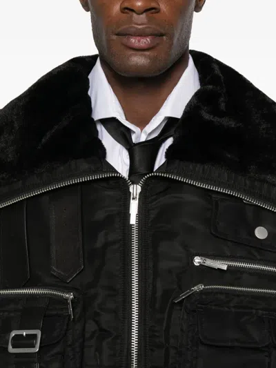 Feng Chen Wang Fur-collar Multi-pocket Jacket In Black