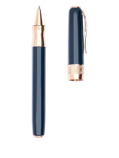 Pineider Classic Rose Gold Rollerball Pen In Blue