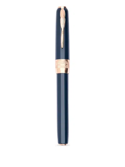 Pineider Classic Rose Gold Rollerball Pen In Blue