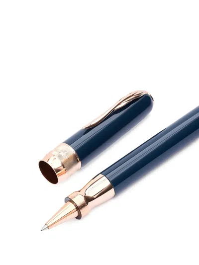 Pineider Classic Rose Gold Rollerball Pen In Blue