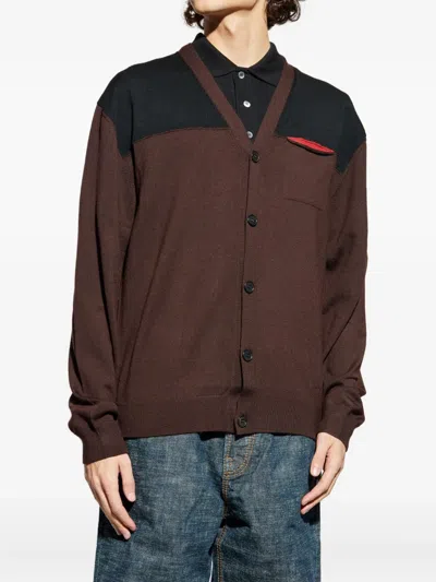 Lanvin Colourblock Chest-pocket Cardigan In Brown