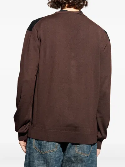 Lanvin Colourblock Chest-pocket Cardigan In Brown