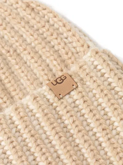 Ugg Womens Cream Multi Chunky Plaited Knitted Gloves And Beanie Set In Brown