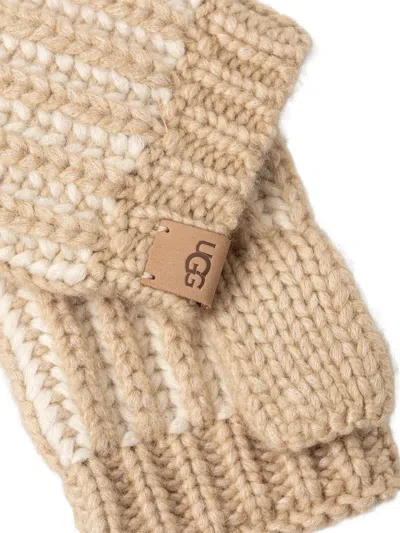 Ugg Womens Cream Multi Chunky Plaited Knitted Gloves And Beanie Set In Brown