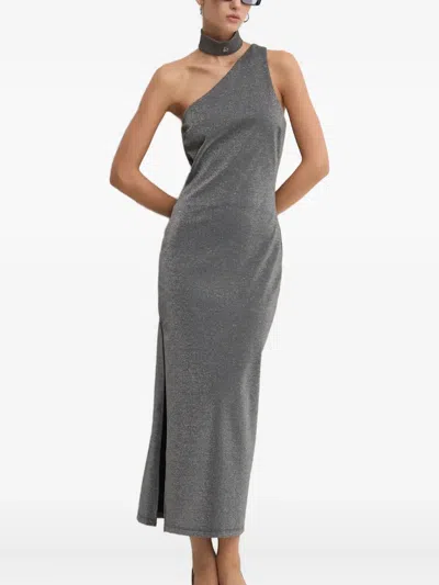 Hugo Boss One-shoulder Split Dress In Gray