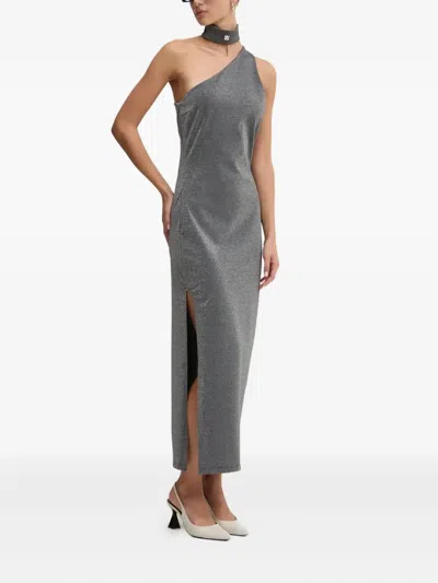 Hugo Boss One-shoulder Split Dress In Gray