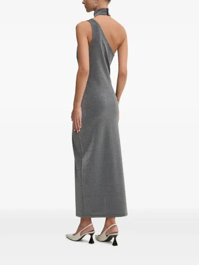 Hugo Boss One-shoulder Split Dress In Gray