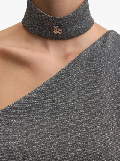 Hugo Boss One-shoulder Split Dress In Gray