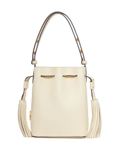 Valentino Cream V-logo Tassel Leather Bucket Bag In Neutral