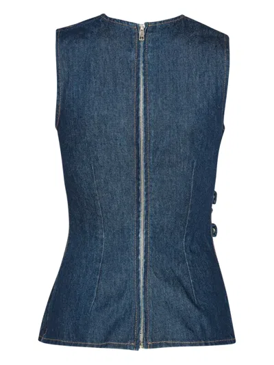 Rotate Birger Christensen Draped Denim Top In Blue
