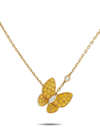 Pre-owned Van Cleef & Arpels 18k Yellow Gold Butterfly Diamond And Sapphire Necklace