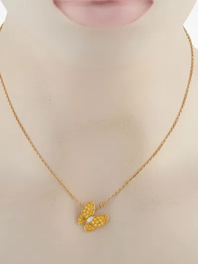 Pre-owned Van Cleef & Arpels 18k Yellow Gold Butterfly Diamond And Sapphire Necklace