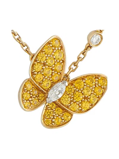 Pre-owned Van Cleef & Arpels 18k Yellow Gold Butterfly Diamond And Sapphire Necklace