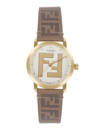 Pre-owned Fendi Women's  Forever  Leather F102056608 Watch In Stainless Steel In Silver