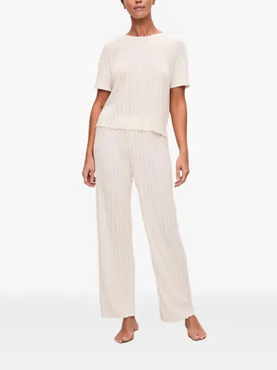 Eberjey Gisele Pointelle Ruffled Pyjama Bottoms In Neutral