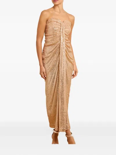 Needle & Thread Amora Strapless Ankle Gown In Gold