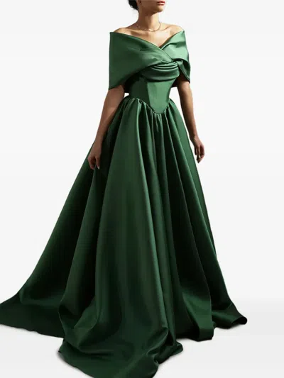 Rhea Costa Alaya Mikado Strapless Maxi Dress In Green