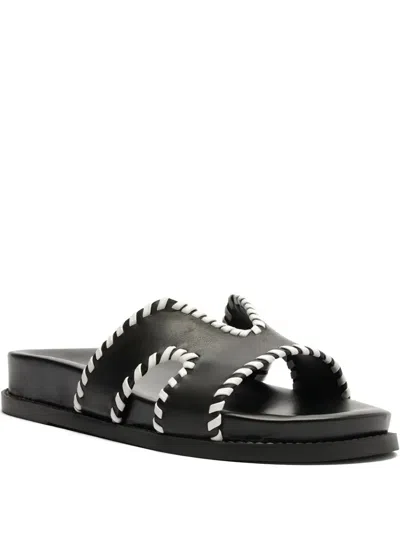 Schutz Stitched Flat Sandals In Black