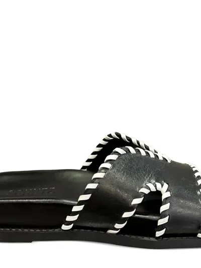 Schutz Stitched Flat Sandals In Black