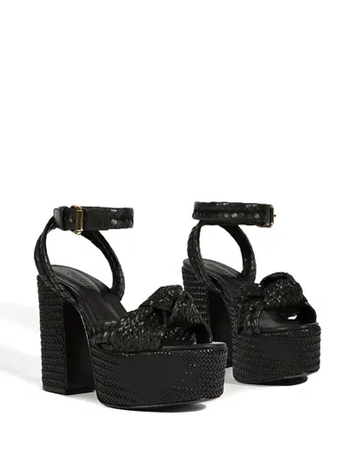 Schutz Khari Knotted Leather Ankle-strap Platform Sandals In Black