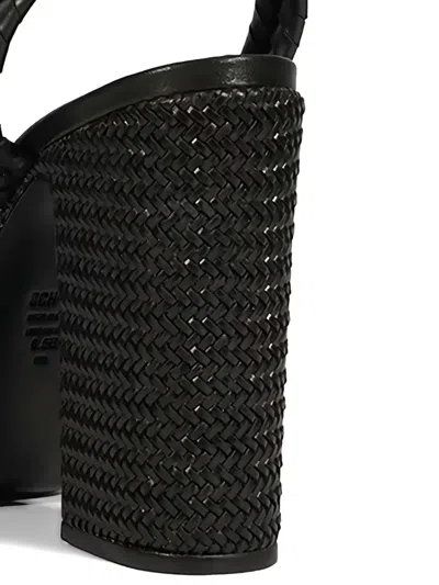 Schutz Khari Knotted Leather Ankle-strap Platform Sandals In Black