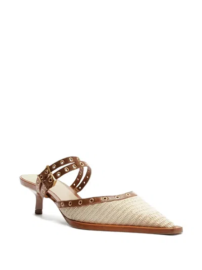 Schutz Ativ Bold V Buckled Studded Mules In Neutral